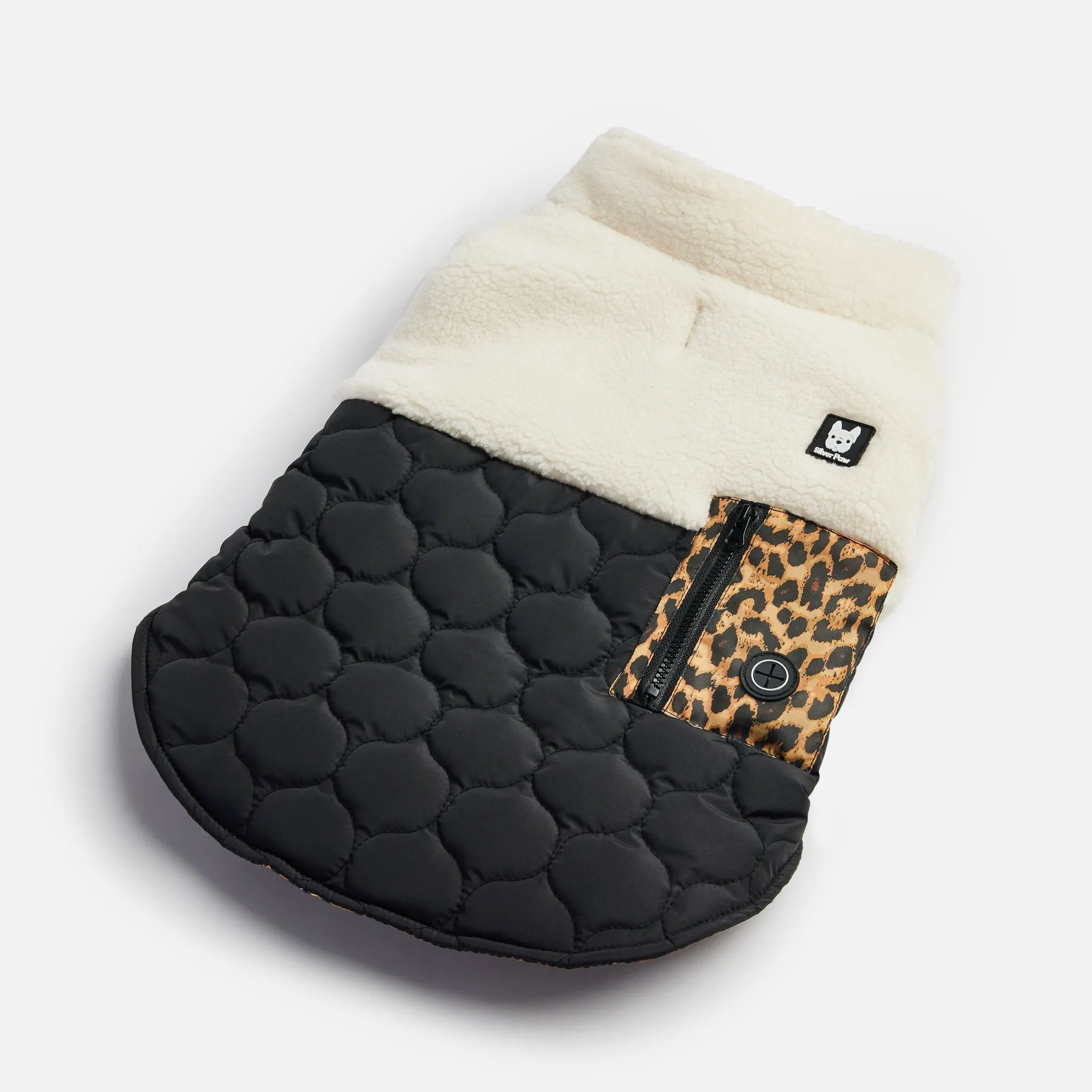 🔥 Loki Quilted Dog Jacket – Stylish Sherpa Coat with Leopard Pocket & Waste Bag Dispenser