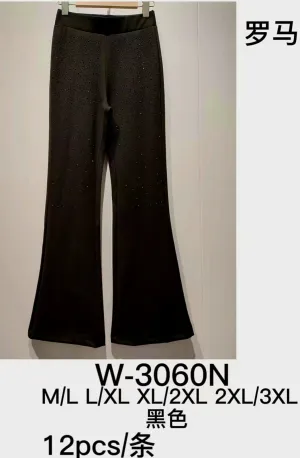 (4P.PACK) Half Sequin Bootcut Stretch Black Trousers