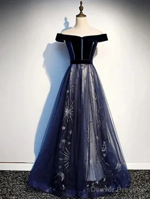 A-Line Elegant Floral Prom Formal Evening Dress Off Shoulder Short Sleeve Sweep / Brush Train Tulle With Pleats Pattern / Print