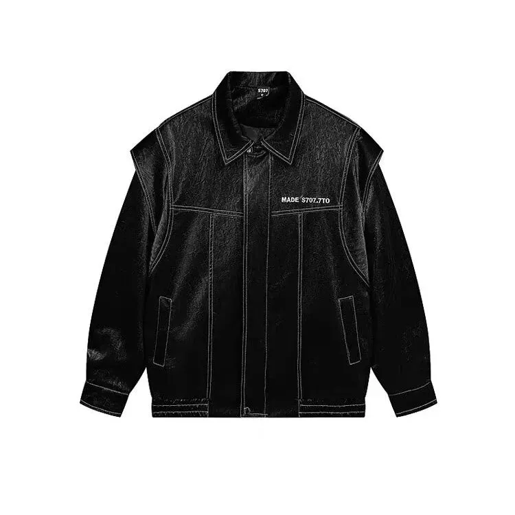 Aidase PU Leather Embroidery Bomber Jackets Mens New 2024 Couples Trendy Motorcycle Coats Red Retro Punk Loose Outwear Streetwear