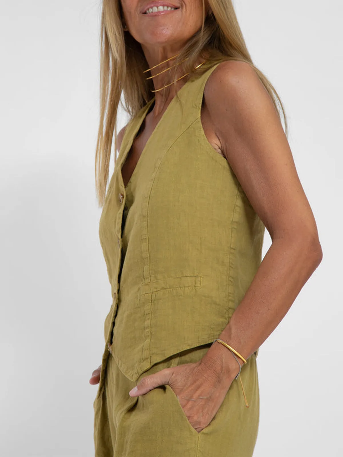 Aira - Buttoned Vest and Wide-Leg Trousers Set