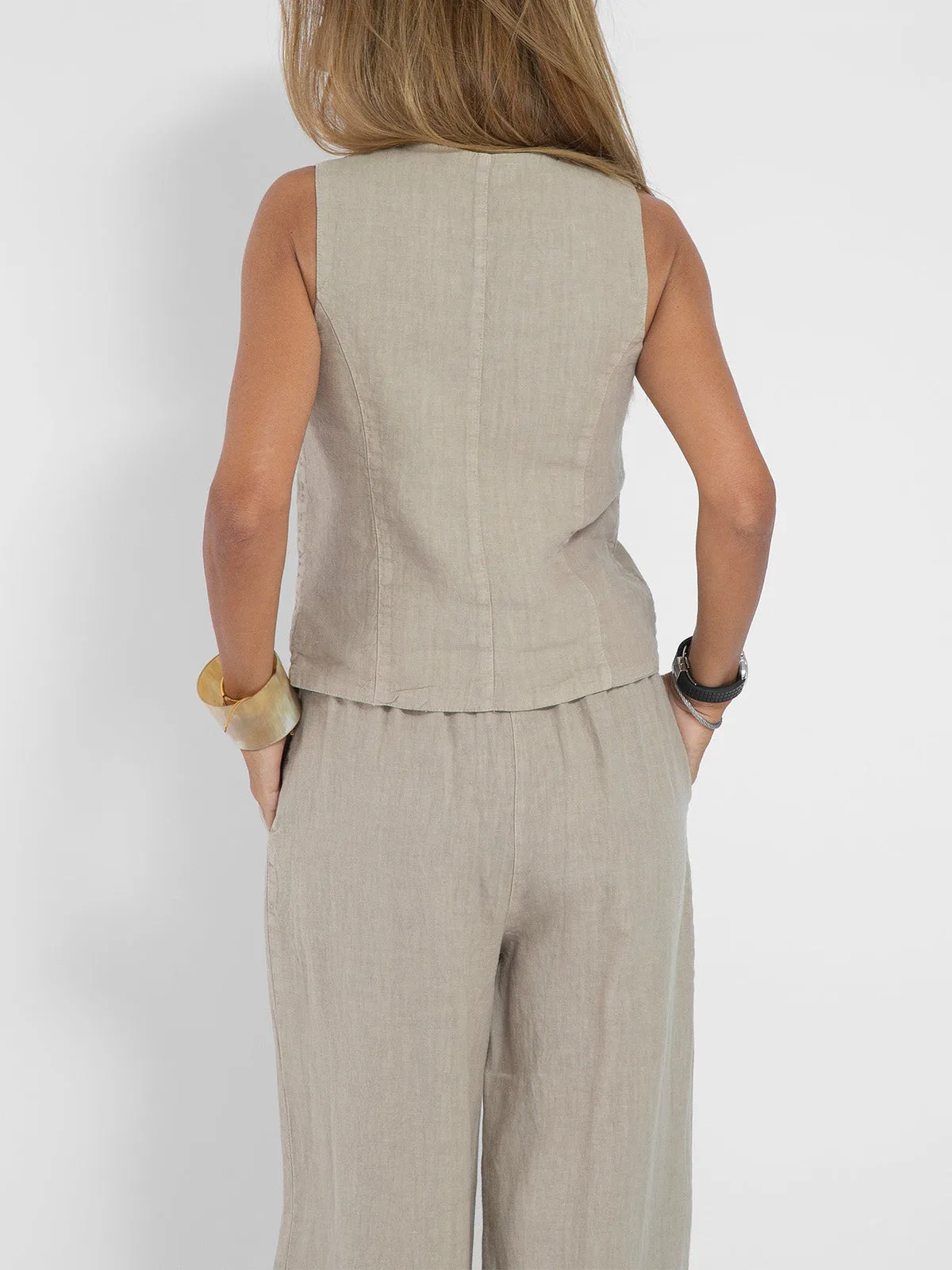 Aira - Buttoned Vest and Wide-Leg Trousers Set