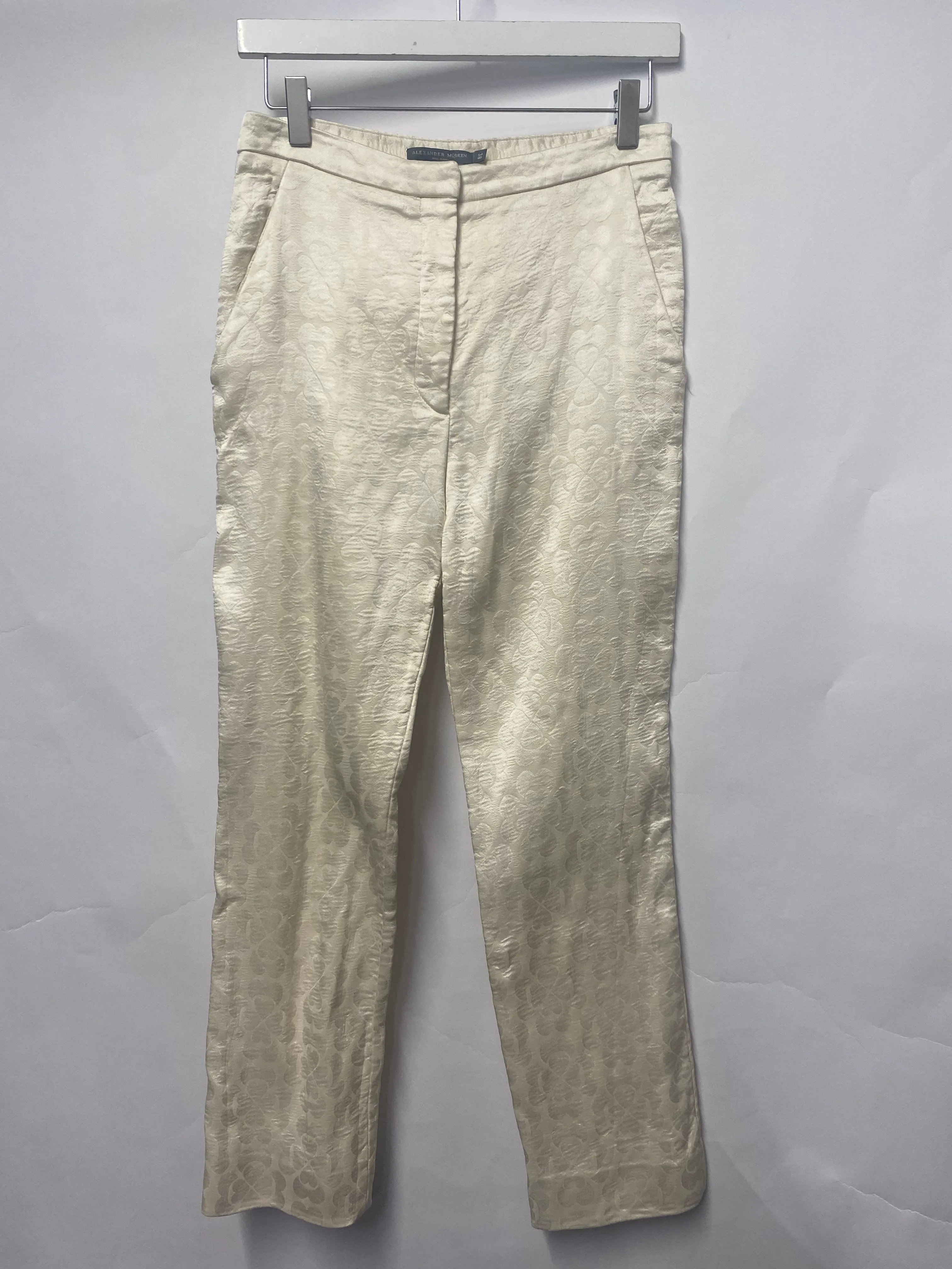 Alexander McQueen Cream Jacquard Clover Trousers 38