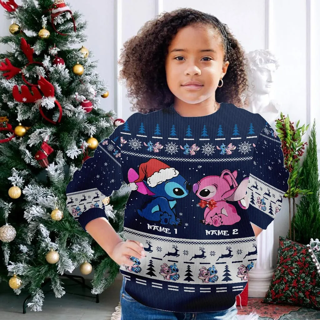Aloha Love On Christmas - Personalized Ohana Sweater With Faux Wool Pattern Printed