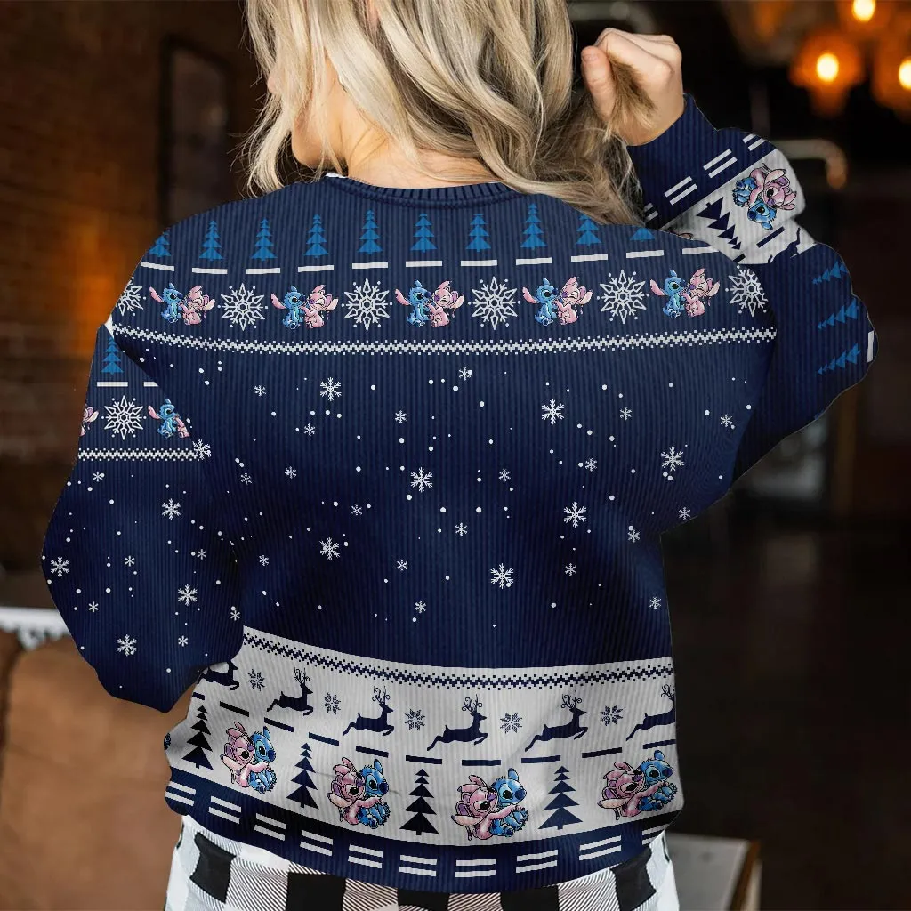 Aloha Love On Christmas - Personalized Ohana Sweater With Faux Wool Pattern Printed