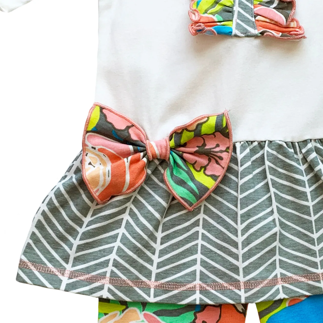 AnnLoren Girls Herringbone Floral Tuxedo Bow Tunic & Pants Clothing Outfit Set sz 2/3T-9/10