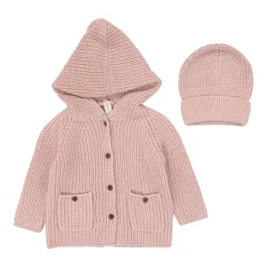 Baby Girl Jacket   Hat  | Chunky Knit | Powder Pink | Lil Legs