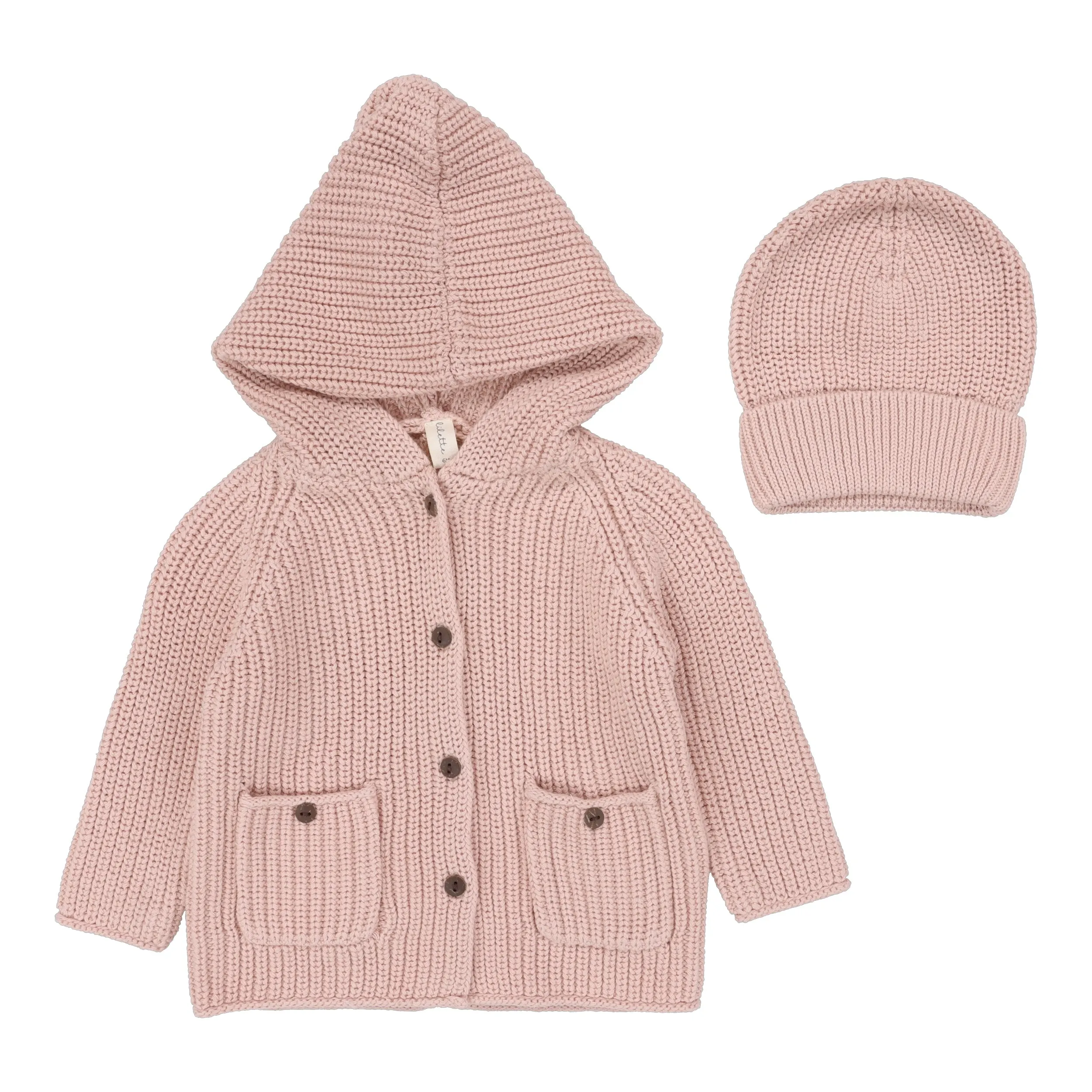 Baby Girl Jacket   Hat  | Chunky Knit | Powder Pink | Lil Legs