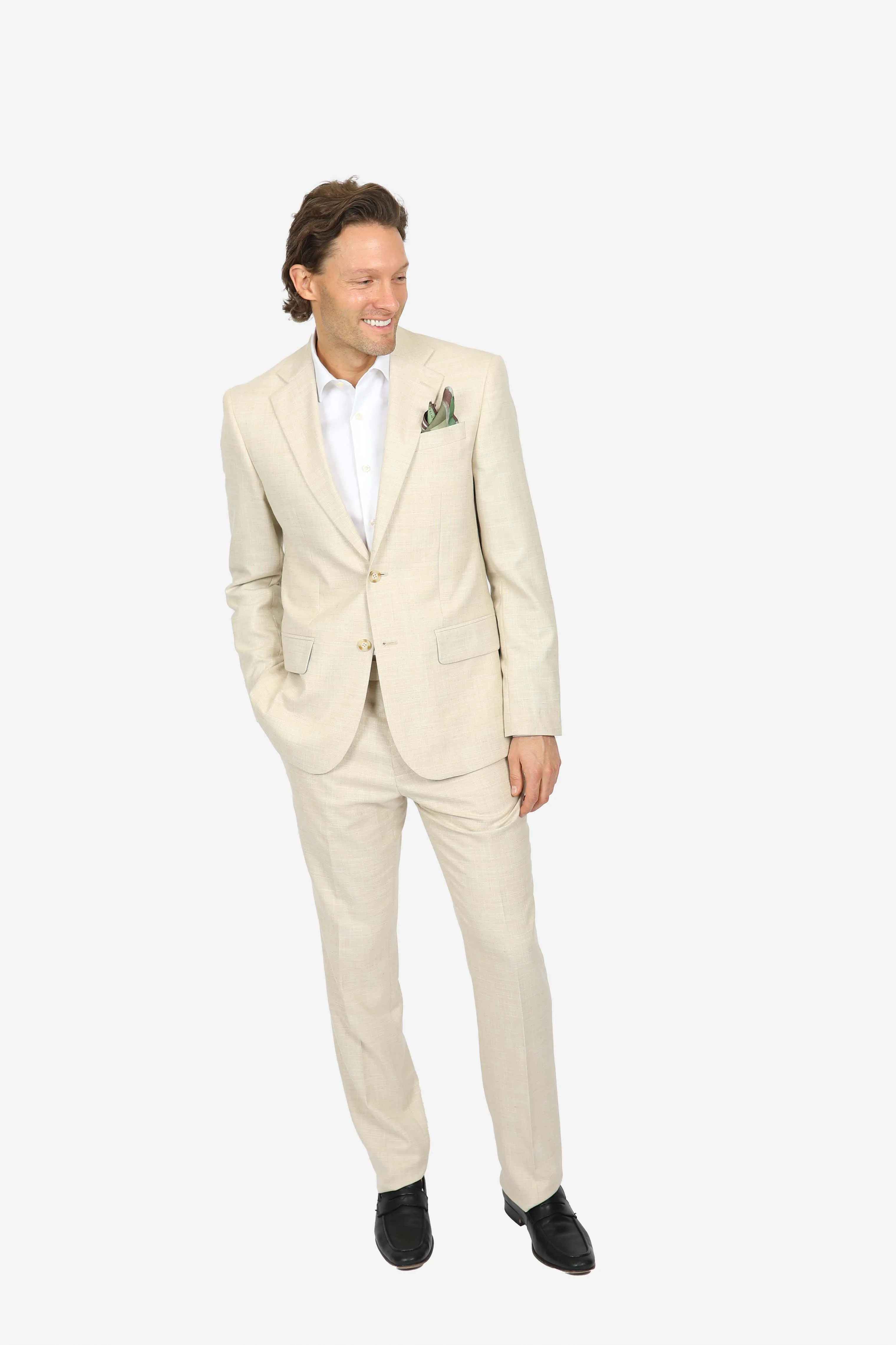 Beige Brinsley Linen Weave Trouser