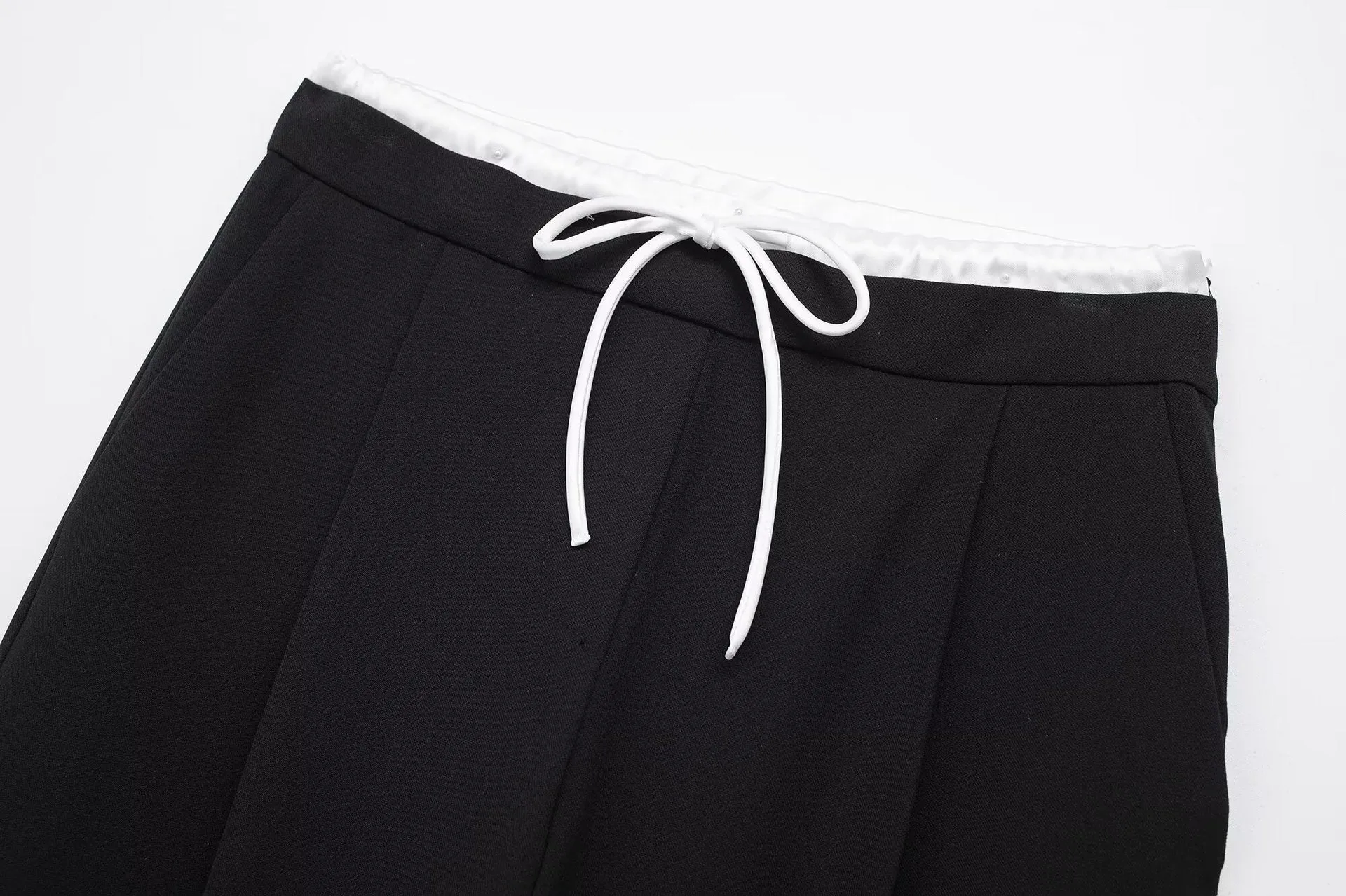 Black Double Waistband Wide Leg Trouser - Nova