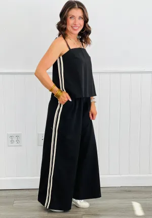 Black Side Stripes Wide Leg Pants (Reg.)