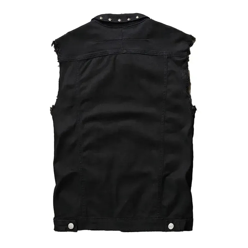 Black Sleeveless Denim Jacket