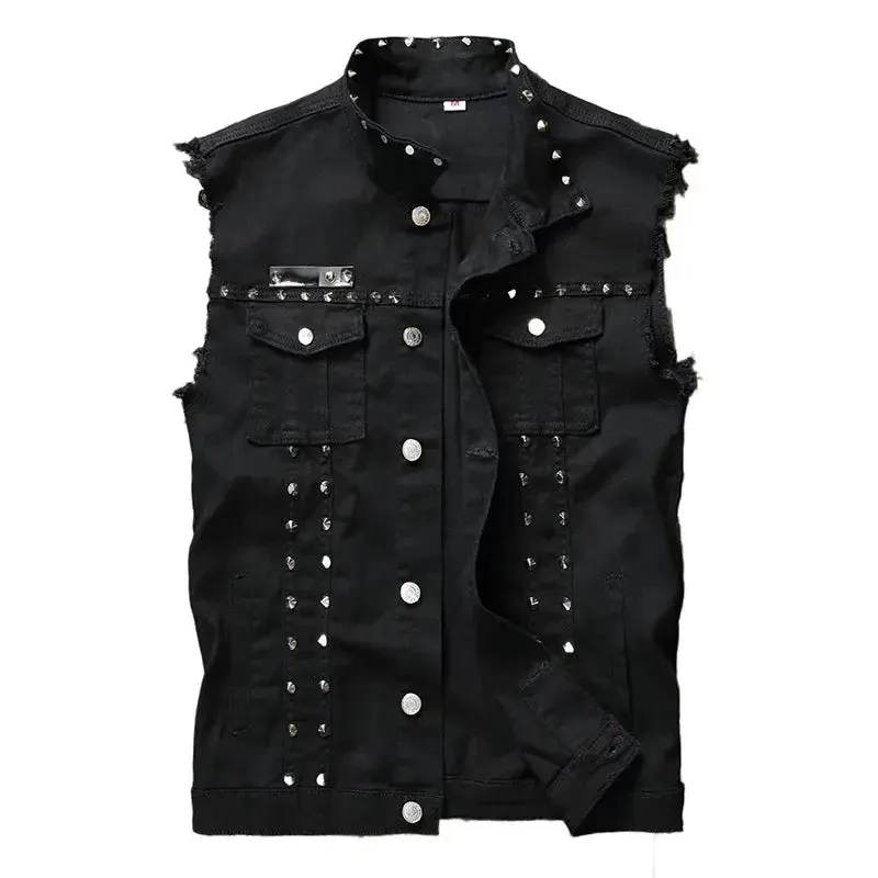 Black Sleeveless Denim Jacket