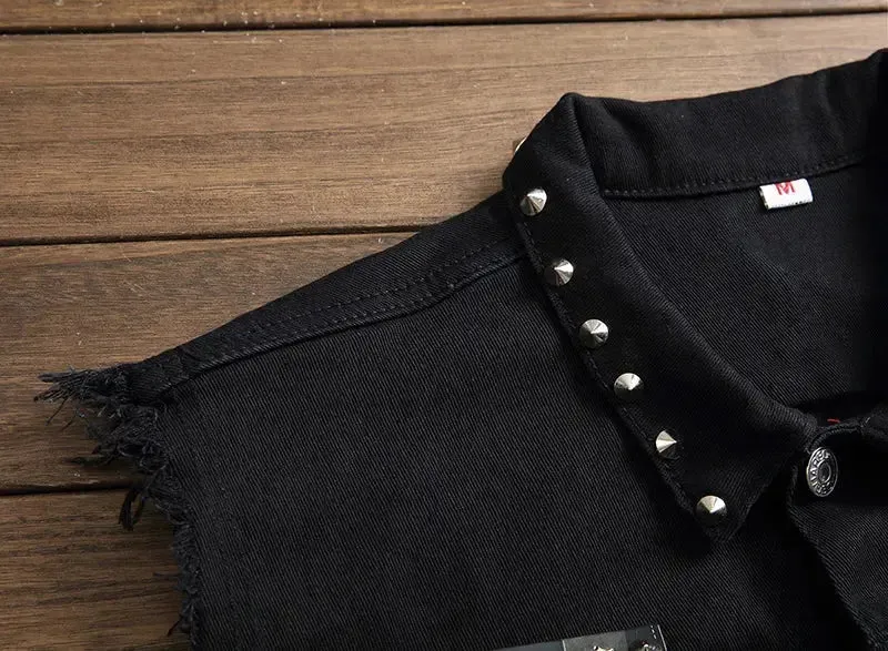Black Sleeveless Denim Jacket