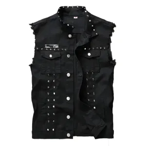 Black Sleeveless Denim Jacket