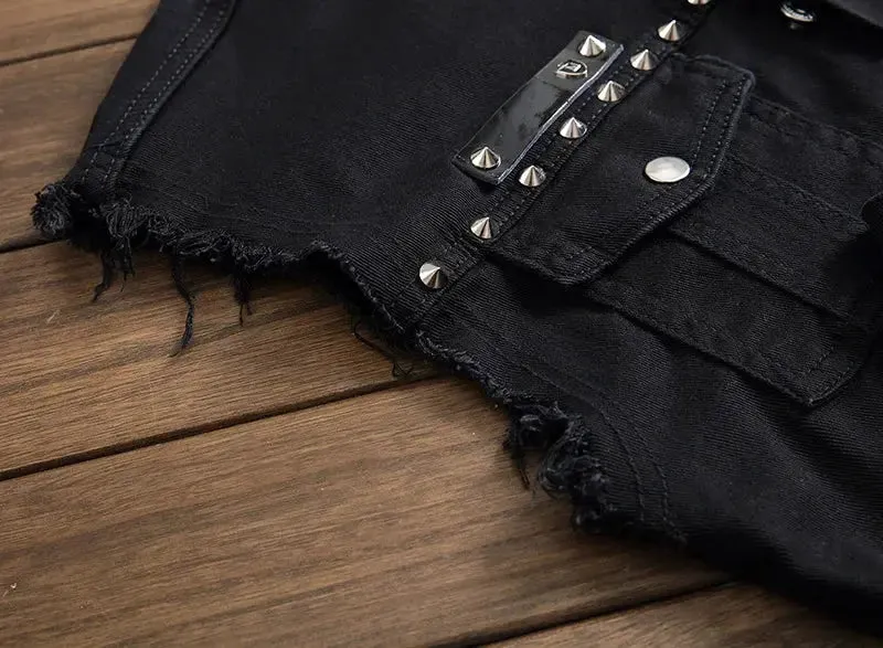 Black Sleeveless Denim Jacket