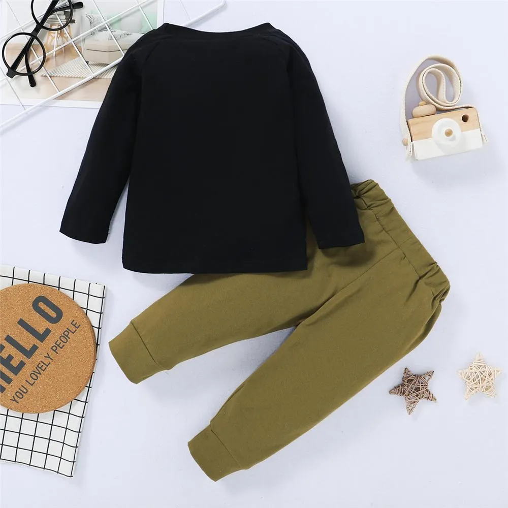 Boys Steal Your Girl Letter Printed Long Sleeve Top & Solid Pants Boy Boutique Clothing Wholesale