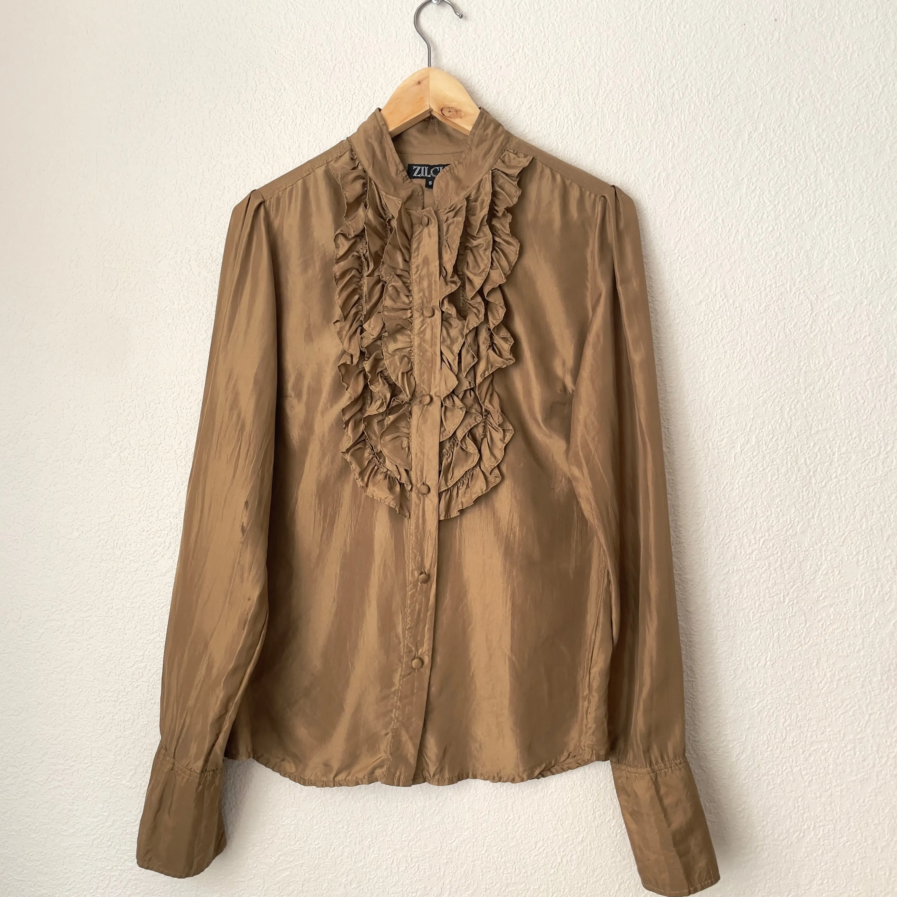 Brown Ruffled Silk Blouse
