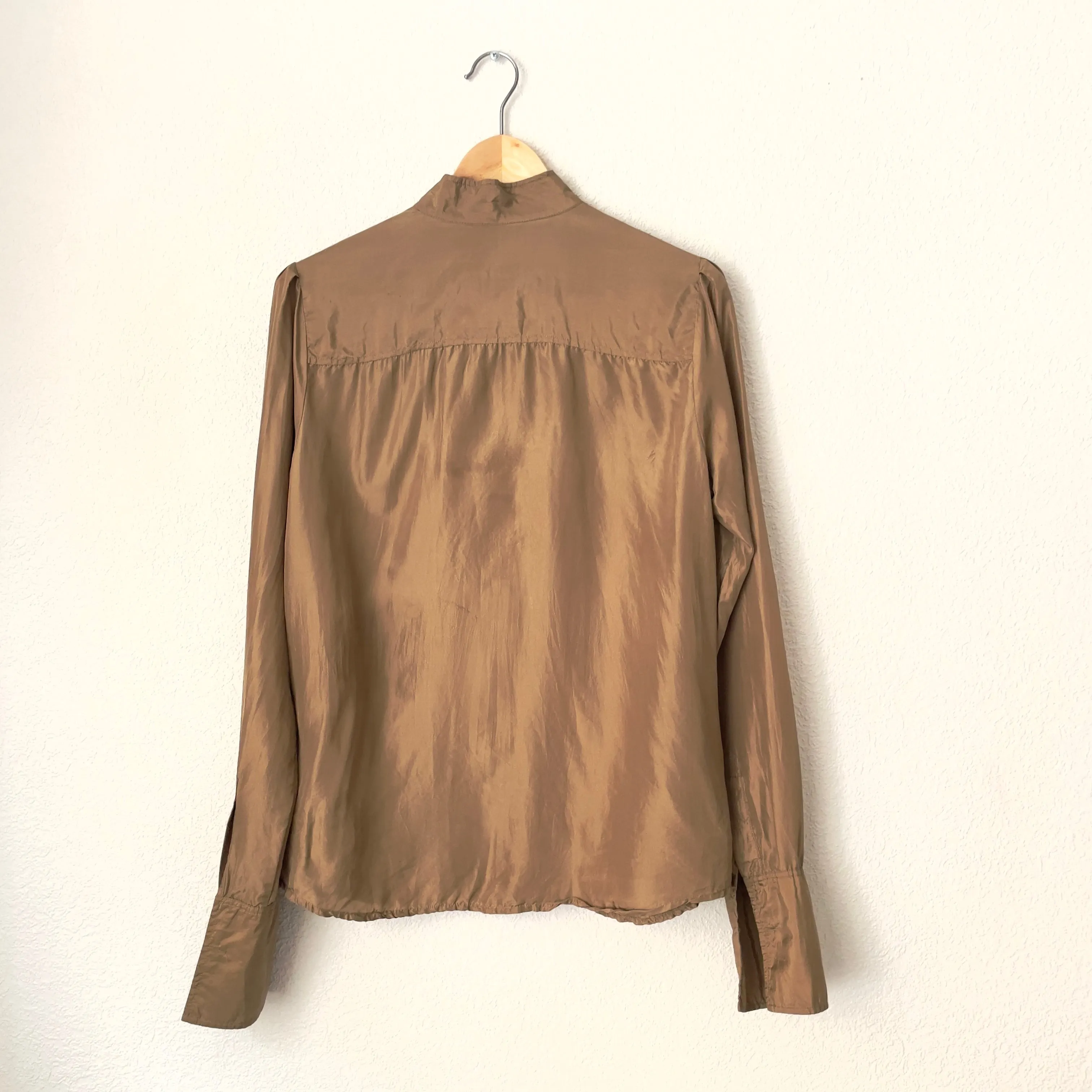 Brown Ruffled Silk Blouse