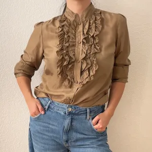 Brown Ruffled Silk Blouse