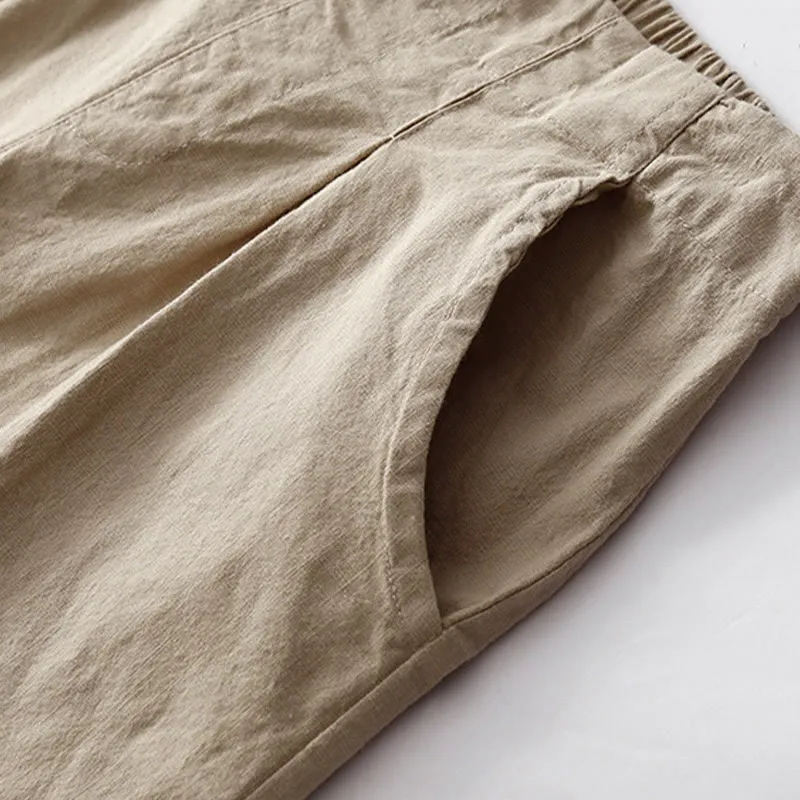 Buddha Stones Summer Casual Plain Wild Cotton Linen Women's Shorts With Pockets