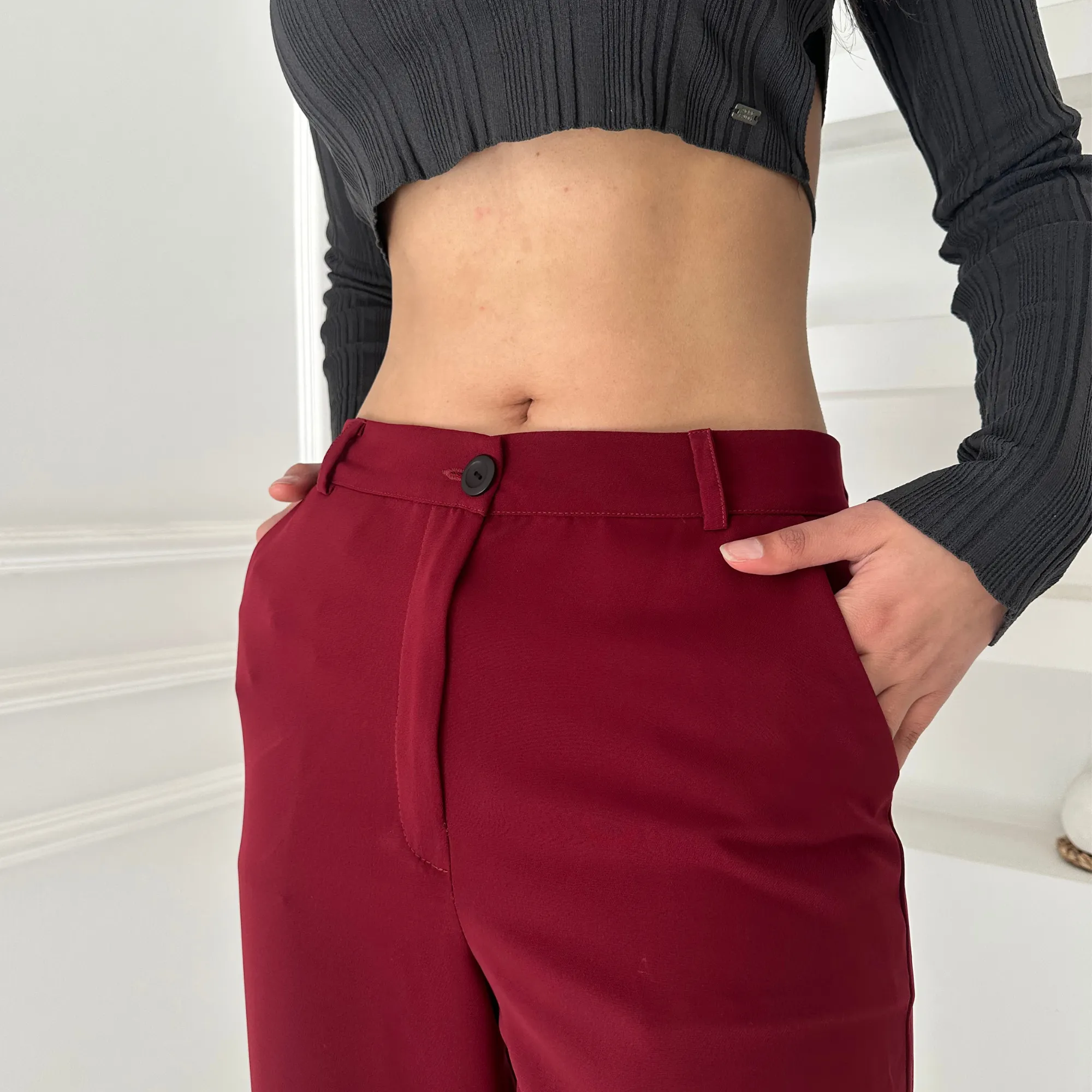 Burgundy Chic Tailored Wide-Leg Pants