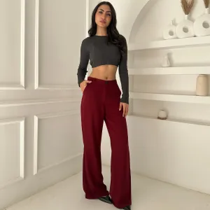 Burgundy Chic Tailored Wide-Leg Pants
