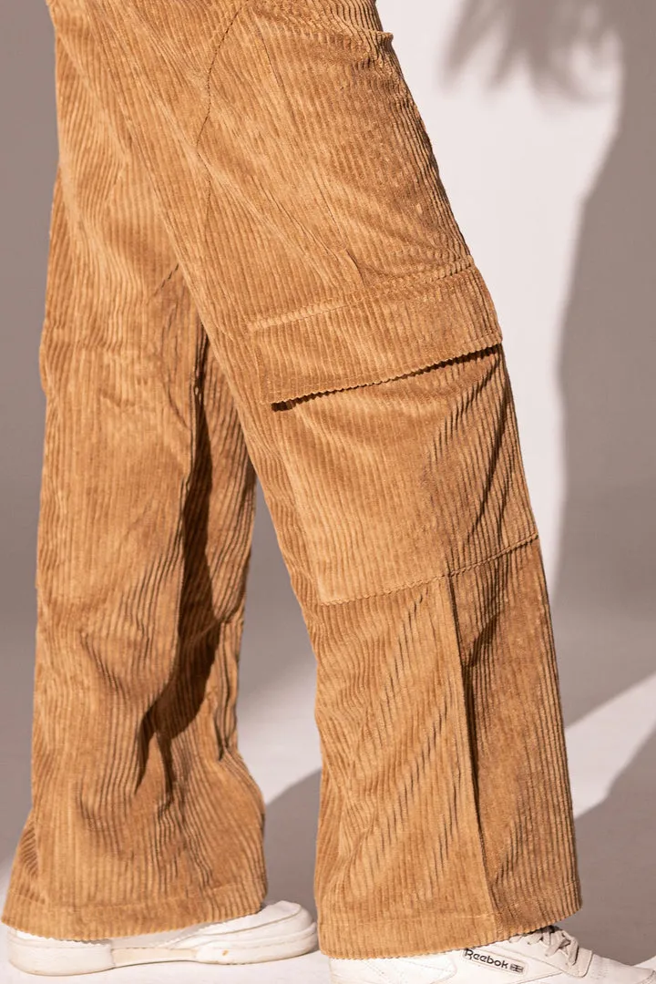 Camel Velvet Wide Leg Pants
