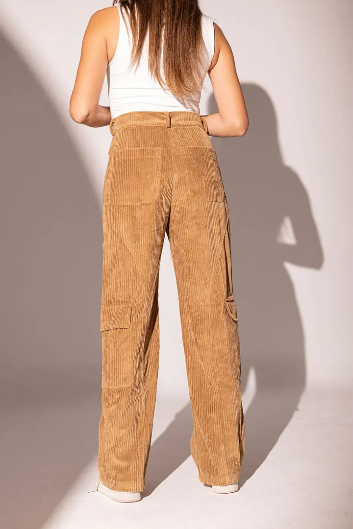 Camel Velvet Wide Leg Pants
