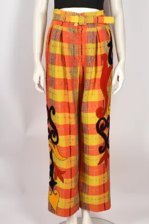 CHRISTIAN LACROIX TAILORED ORANGE AND YELLOW TARTAN TROUSERS