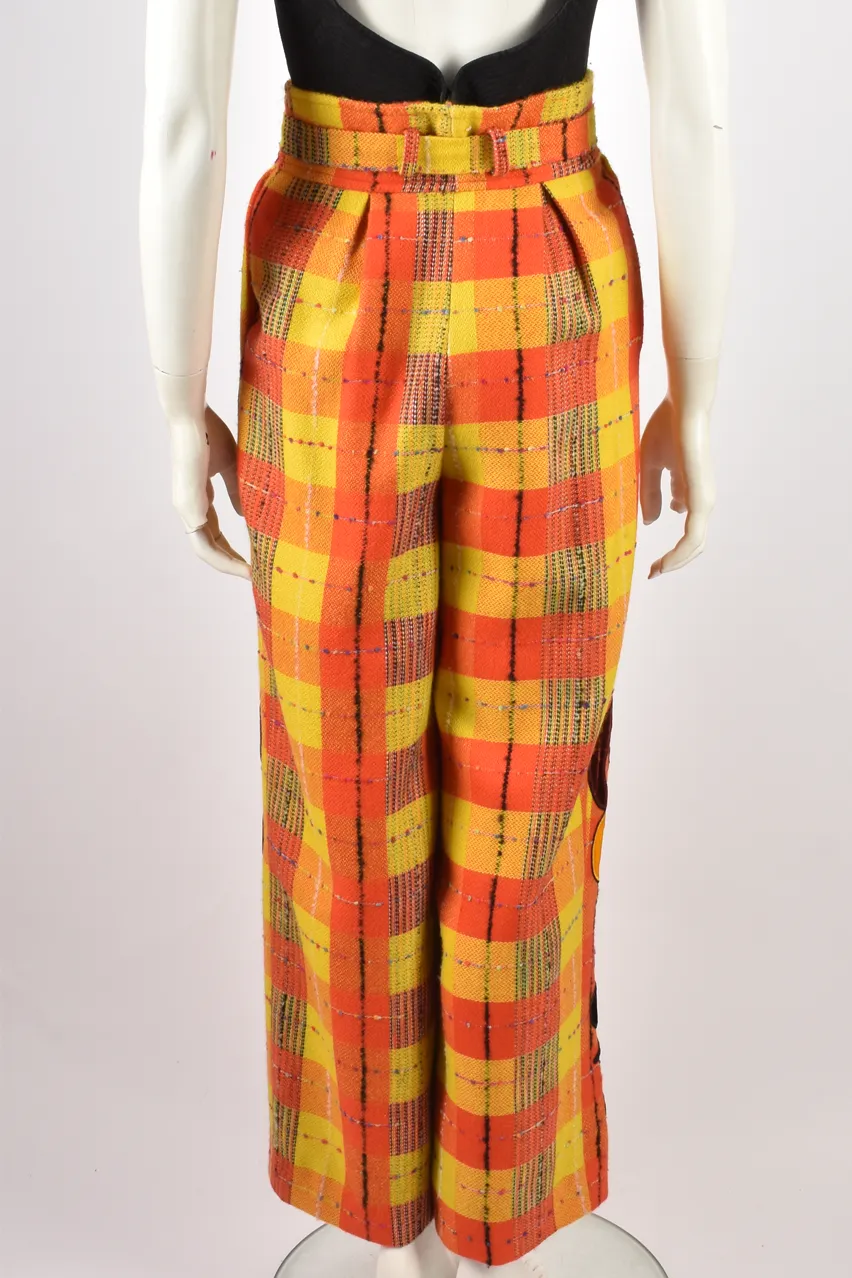 CHRISTIAN LACROIX TAILORED ORANGE AND YELLOW TARTAN TROUSERS