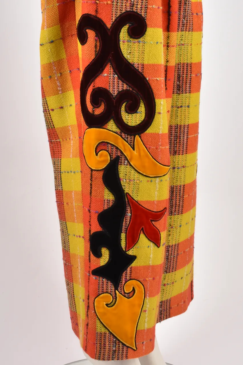 CHRISTIAN LACROIX TAILORED ORANGE AND YELLOW TARTAN TROUSERS