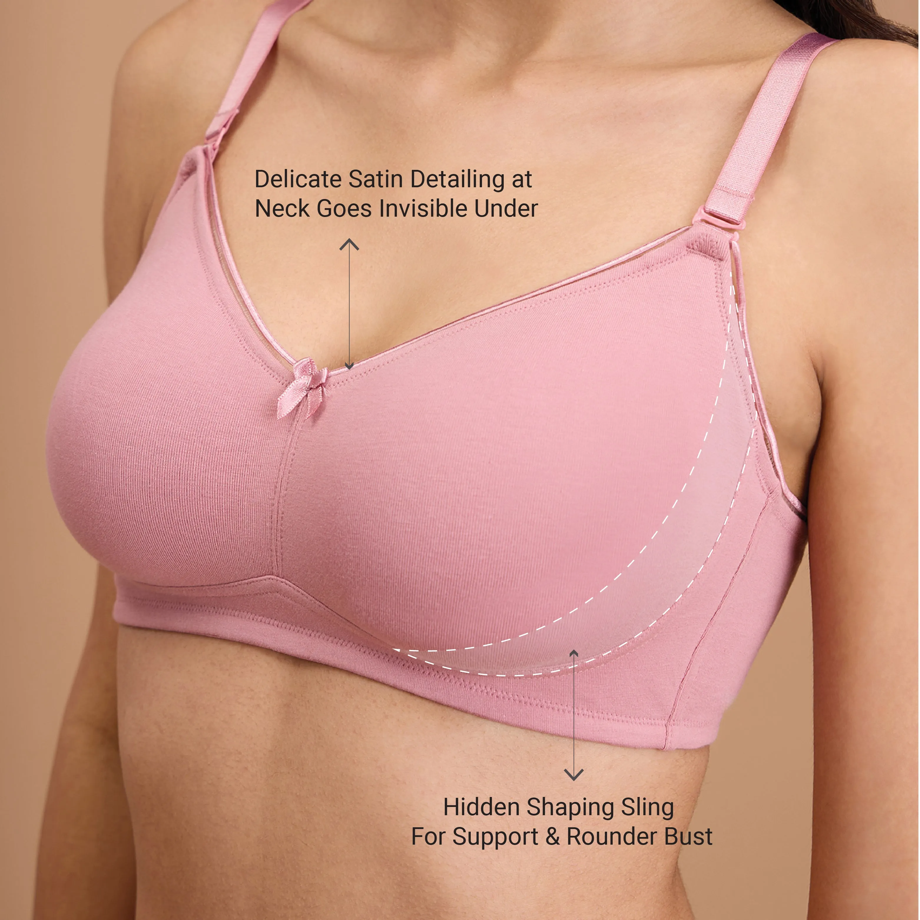 Cotton Deep Neck Non Padded Non Wired Bra with Low Back-NYB391-Blush