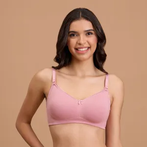 Cotton Deep Neck Non Padded Non Wired Bra with Low Back-NYB391-Blush