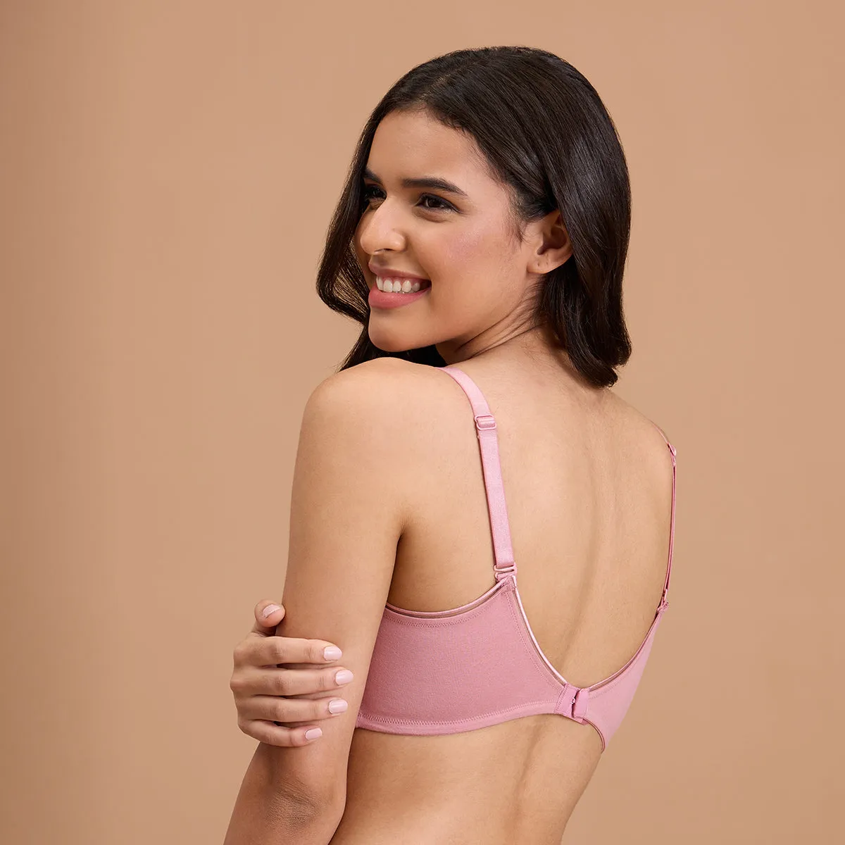 Cotton Deep Neck Non Padded Non Wired Bra with Low Back-NYB391-Blush
