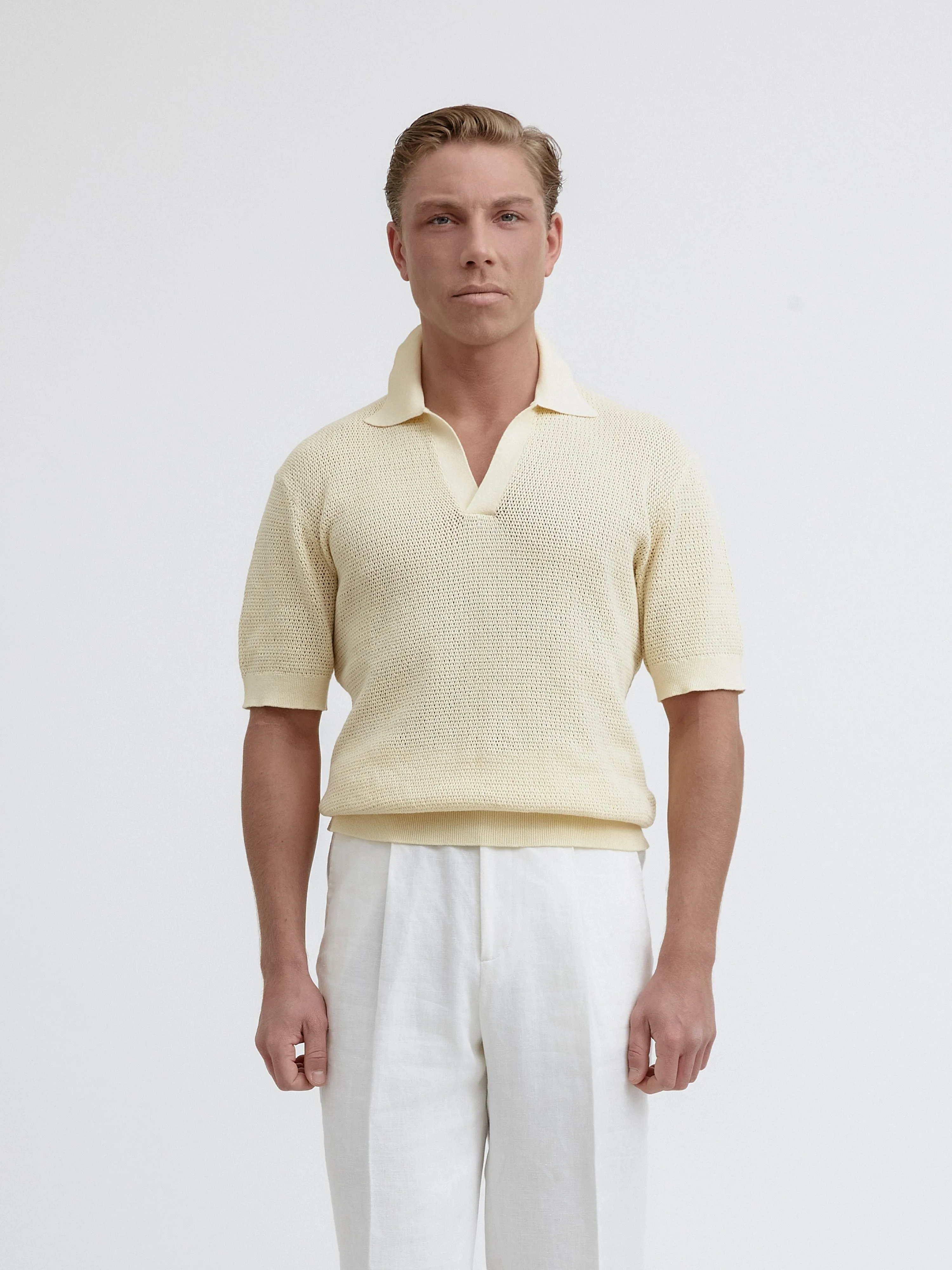 Cream Knitted Short Sleeve Jersey