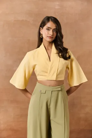 Demelza Butter Yellow Linen Crop Shirt
