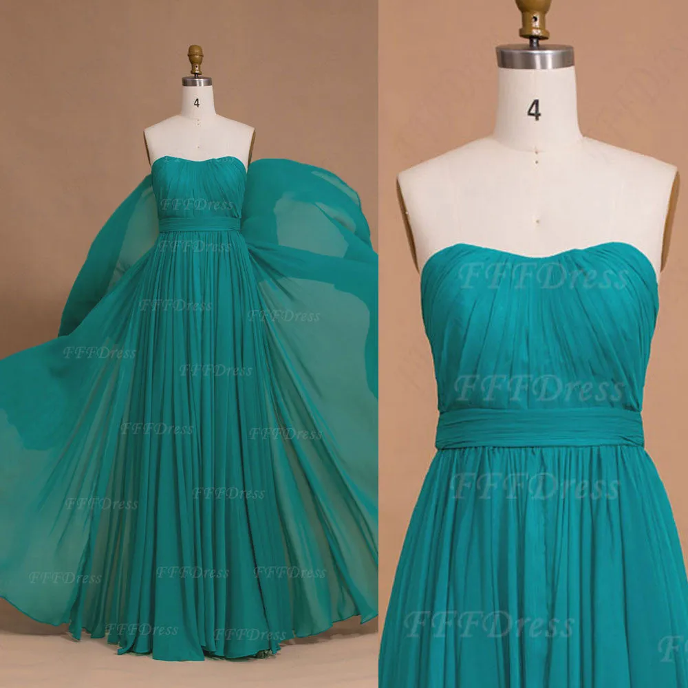 Elegant Flowing Chiffon Green Long Prom Dresses