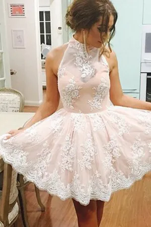 Elegant High Neck Lace Homecoming Dresses Sweet 16 Dresses Graduation Dresses
