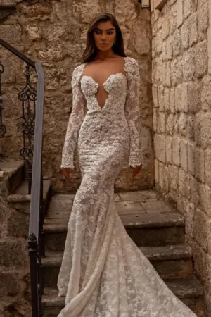 Elegant sweetheart longsleeves mermaid lace Wedding dresses