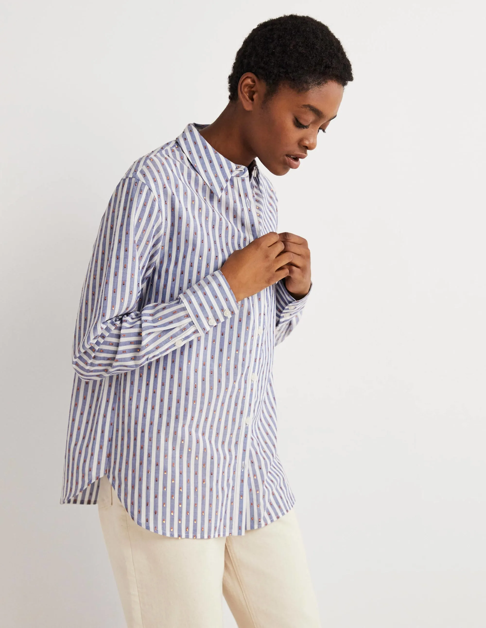 Embroidered Relaxed Shirt-Metallic Clip Stripe
