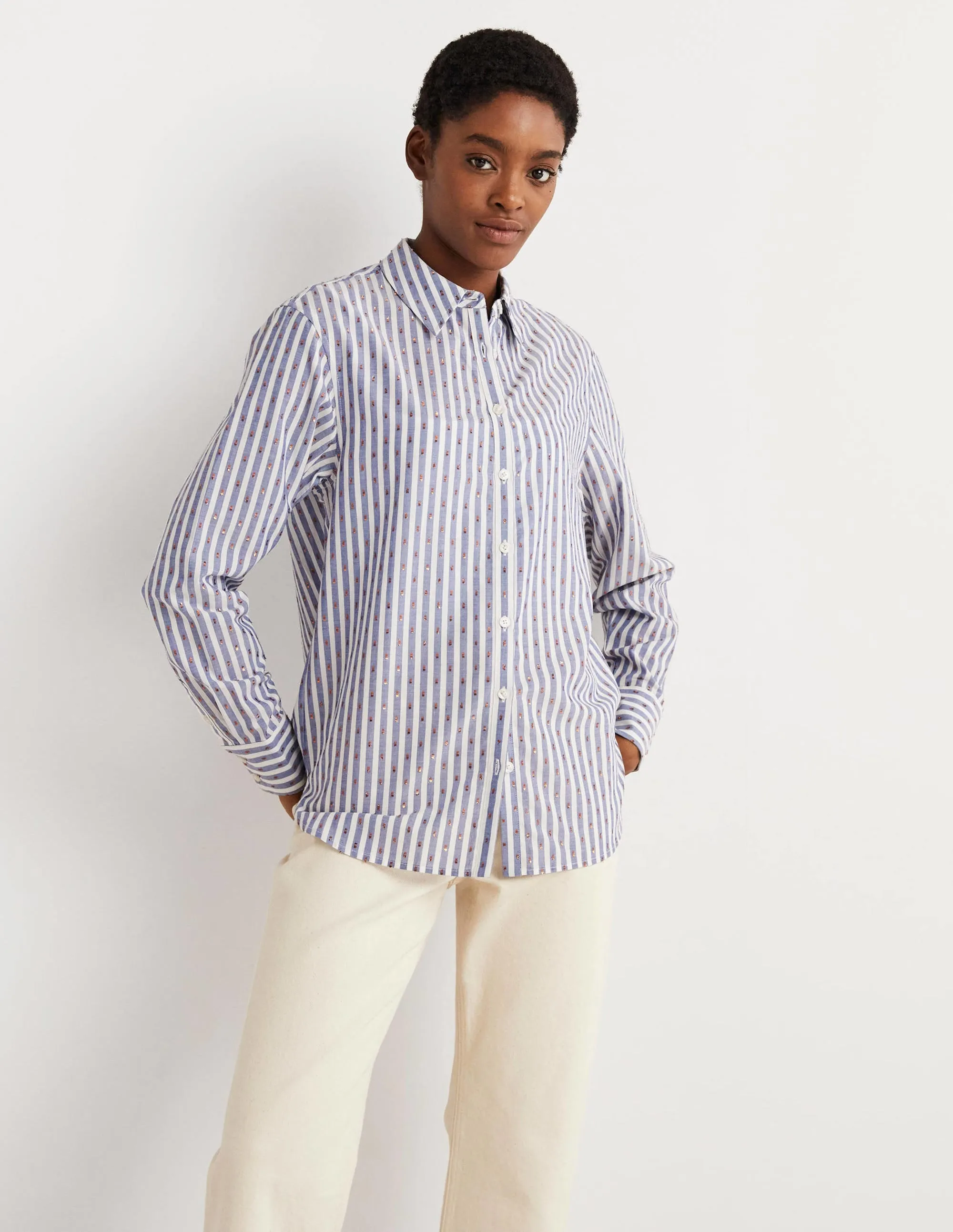 Embroidered Relaxed Shirt-Metallic Clip Stripe