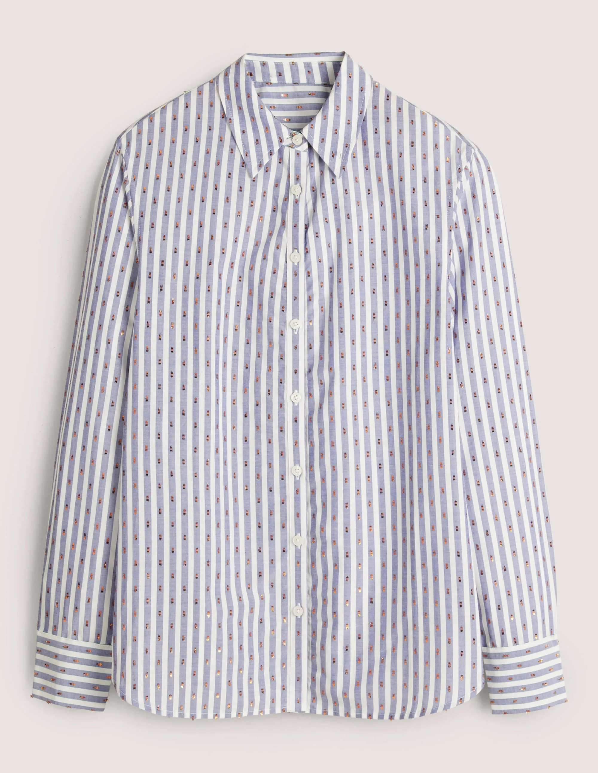 Embroidered Relaxed Shirt-Metallic Clip Stripe