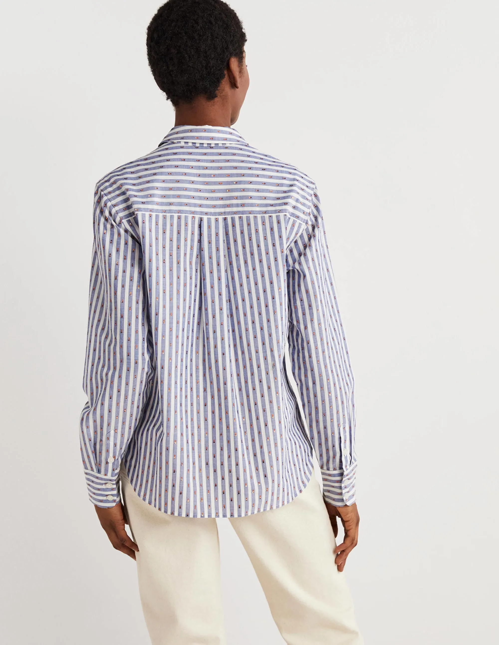 Embroidered Relaxed Shirt-Metallic Clip Stripe
