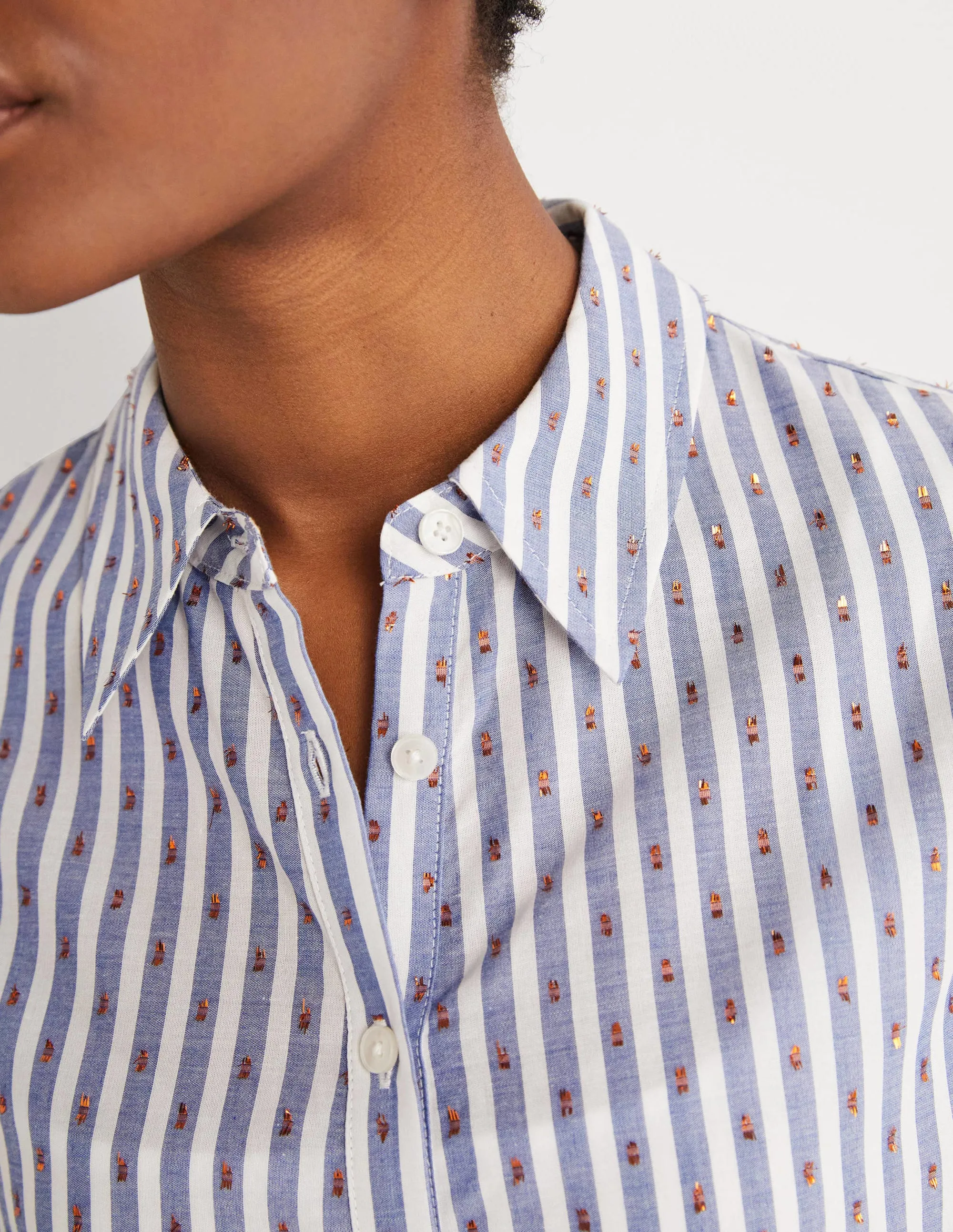 Embroidered Relaxed Shirt-Metallic Clip Stripe
