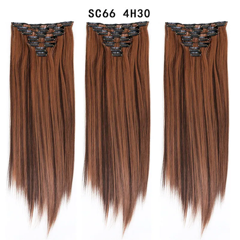 European and American Style Seamless Clip-In Hair Extensions – 7-Piece Set – Long Straight Synthetic Wig – Heat-Resistant Fiber – Multiple Colors