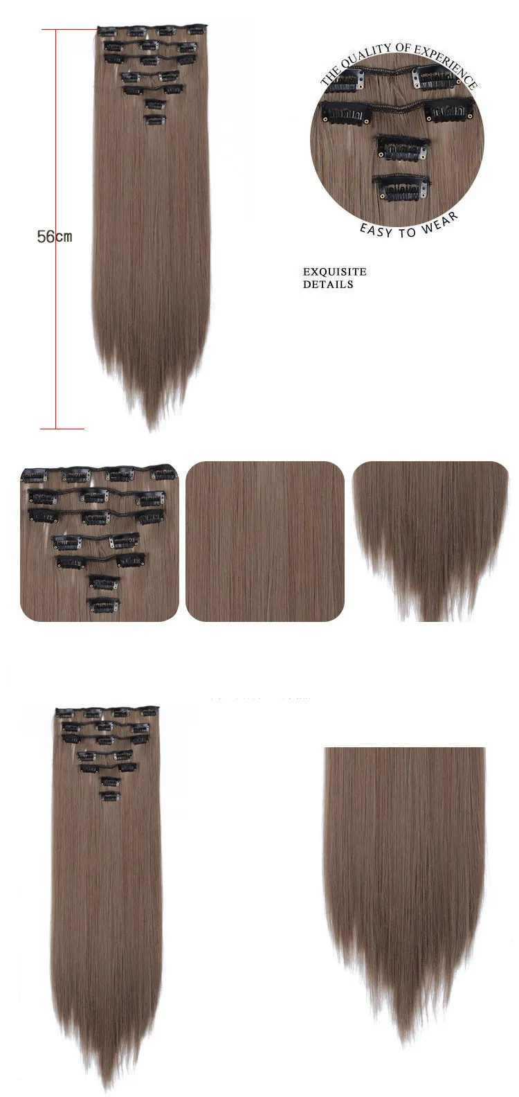 European and American Style Seamless Clip-In Hair Extensions – 7-Piece Set – Long Straight Synthetic Wig – Heat-Resistant Fiber – Multiple Colors