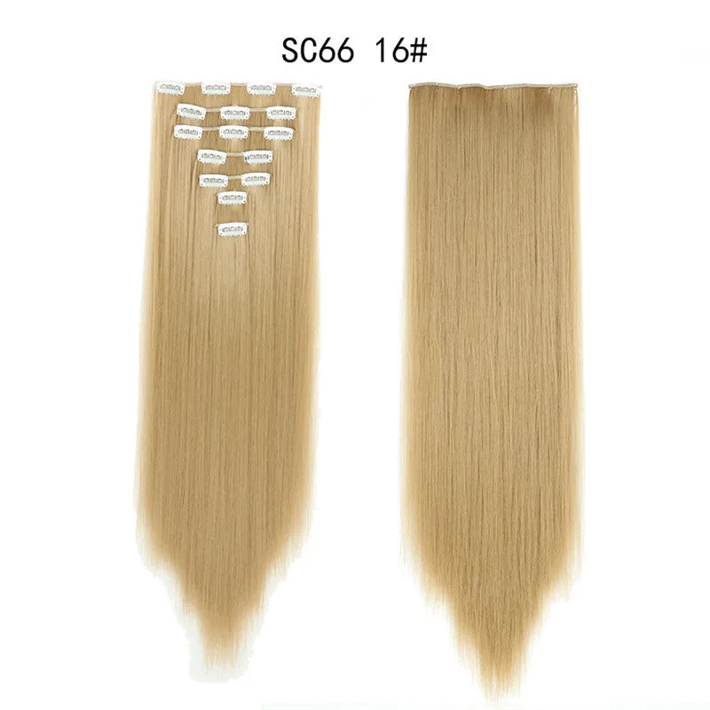 European and American Style Seamless Clip-In Hair Extensions – 7-Piece Set – Long Straight Synthetic Wig – Heat-Resistant Fiber – Multiple Colors