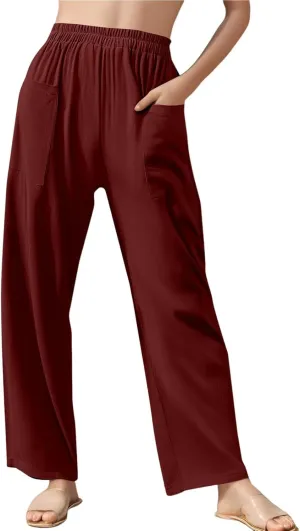 fanmpghleoo Wide Leg Linen Pants for Women Casual Elastic High Waisted Linen Pants Women Summer Linen Trousers with Pockets