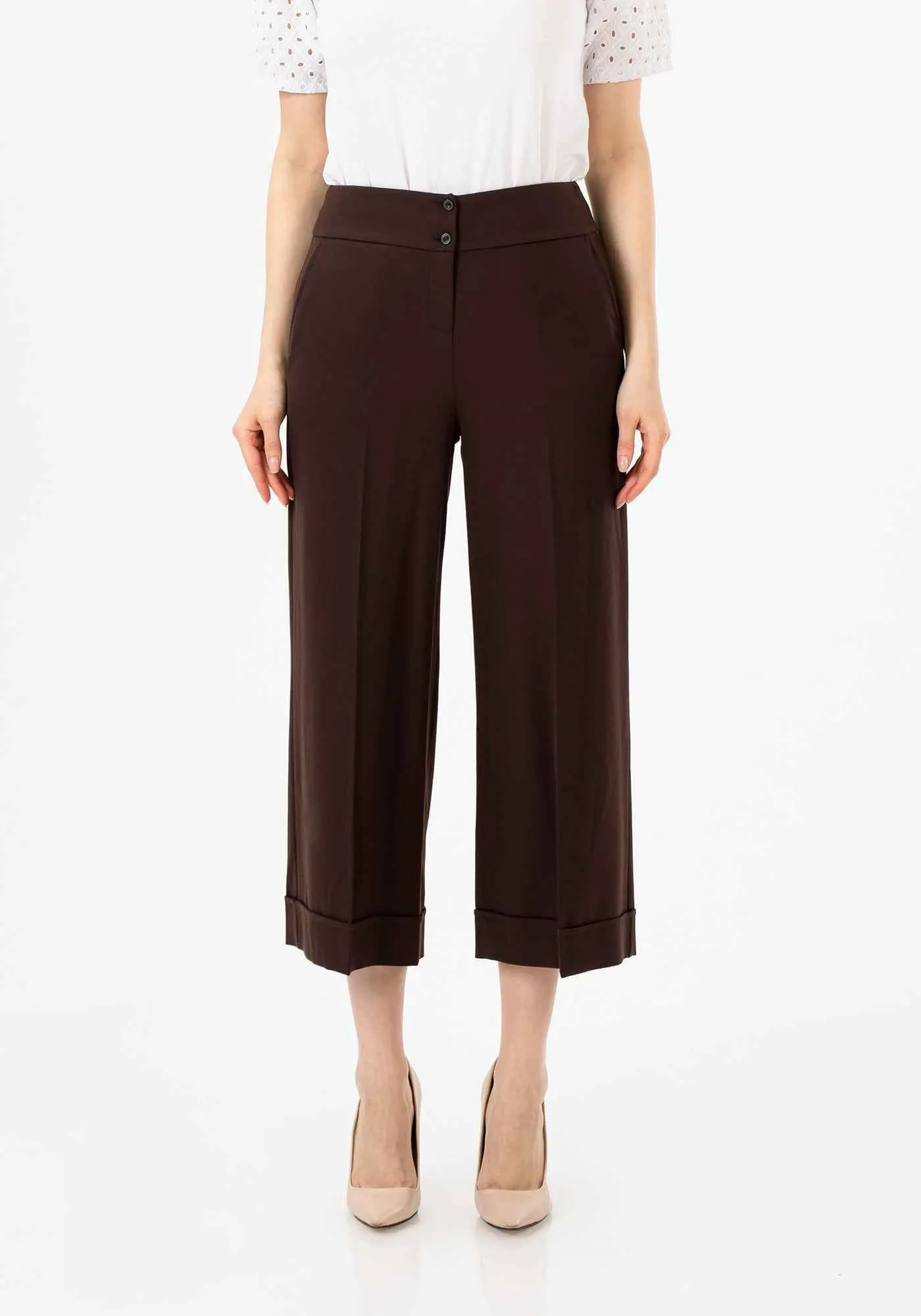 G-Line Brown Wide Leg Cropped Pants